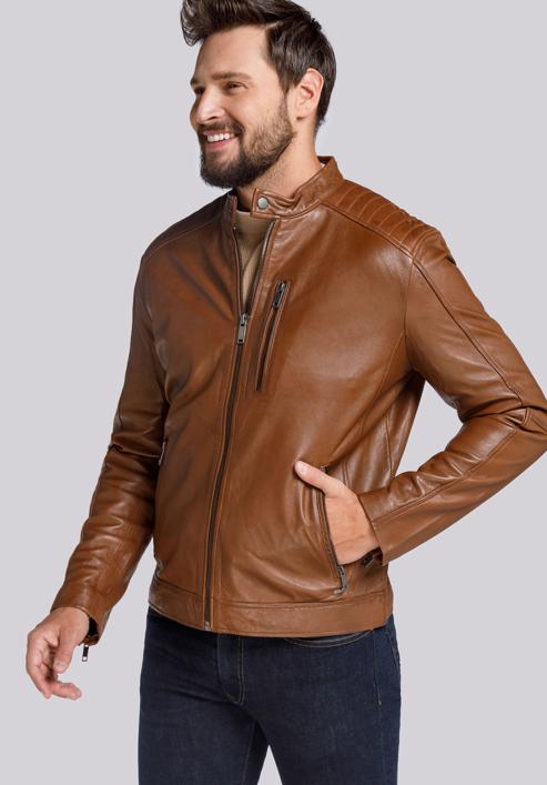 Men's leather jacket, brown, 91-09-750-5-L, Photo 3