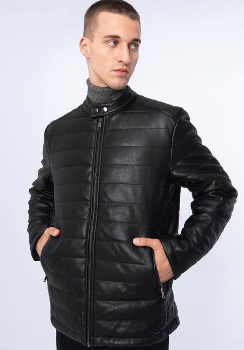 Men's quilted faux leather jacket, black, 97-9P-156-1-XL, Photo 1
