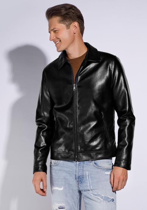 Men's faux leather jacket, black, 95-9P-150-1-3XL, Photo 3