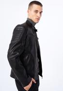 Męska kurtka z ekoskóry z obszytymi kieszeniami, czarny, 97-9P-150-1-XL, Zdjęcie 16
