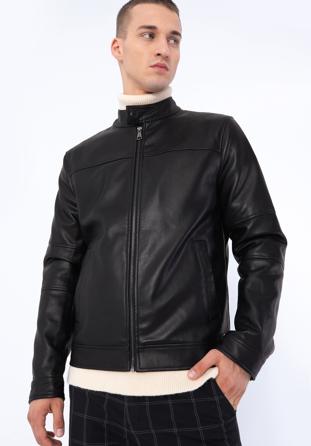 Men's faux leather racer jacket, black, 97-9P-153-1-2XL, Photo 1