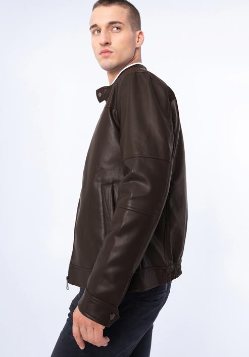 Men's faux leather racer jacket, brown, 97-9P-153-4-S, Photo 17
