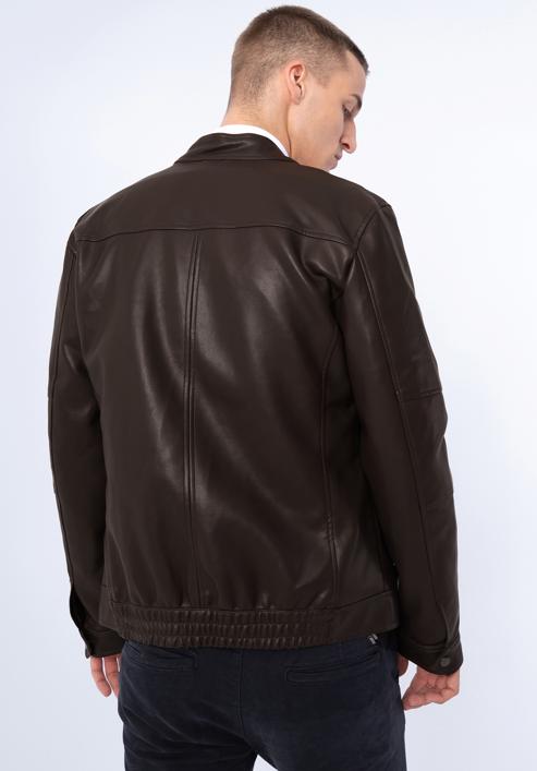 Men's faux leather racer jacket, brown, 97-9P-153-4-S, Photo 18