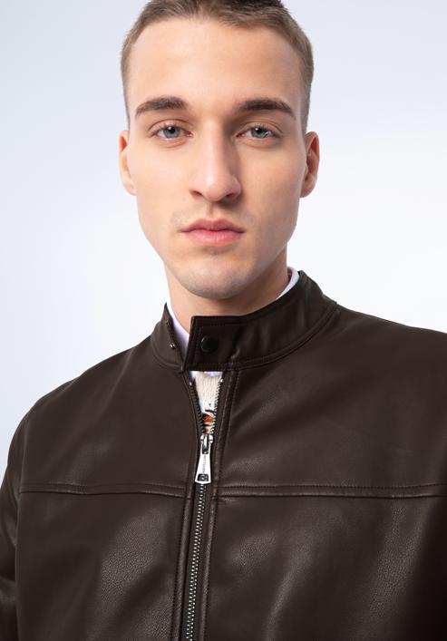 Men's faux leather racer jacket, brown, 97-9P-153-4-S, Photo 19