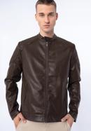 Men's faux leather racer jacket, dark brown, 97-9P-155-4-M, Photo 1