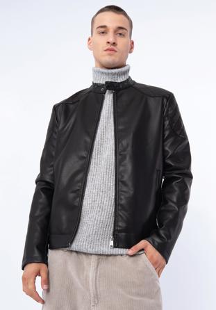 Men's faux leather racer jacket, black, 97-9P-155-1-L, Photo 1