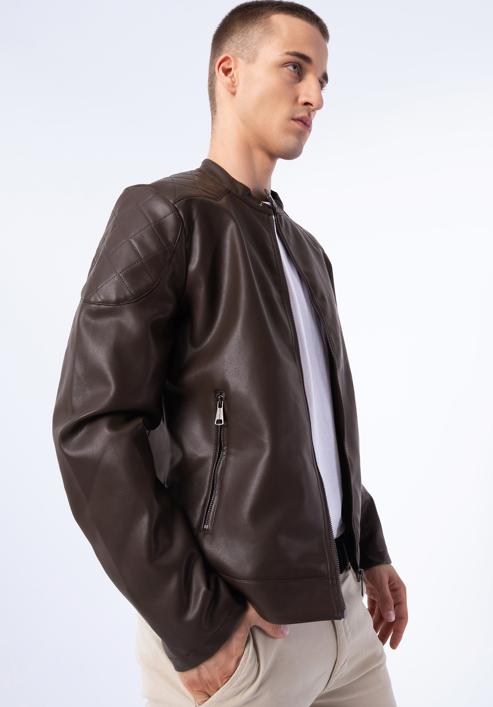 Men's faux leather racer jacket, dark brown, 97-9P-155-1-M, Photo 17