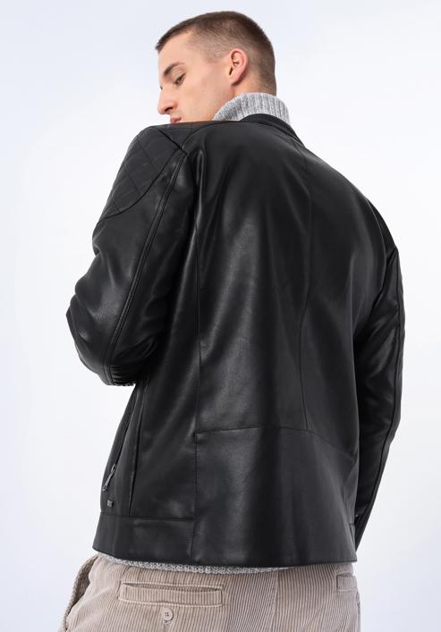 Męska kurtka z ekoskóry z pikowaniem na ramionach, czarny, 97-9P-155-4-XL, Zdjęcie 19
