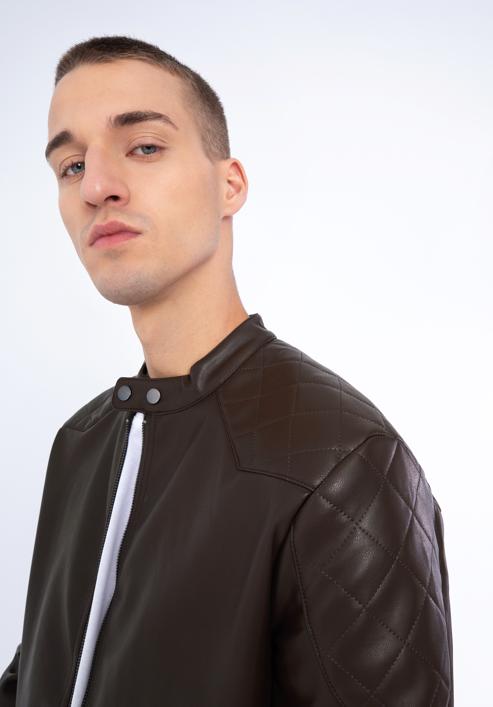 Men's faux leather racer jacket, dark brown, 97-9P-155-4-2XL, Photo 19