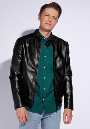 Men's faux leather jacket with quilting detail, black, 95-9P-152-1-S, Photo 1