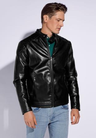 Men's faux leather jacket with quilting detail, black, 95-9P-152-1-L, Photo 1