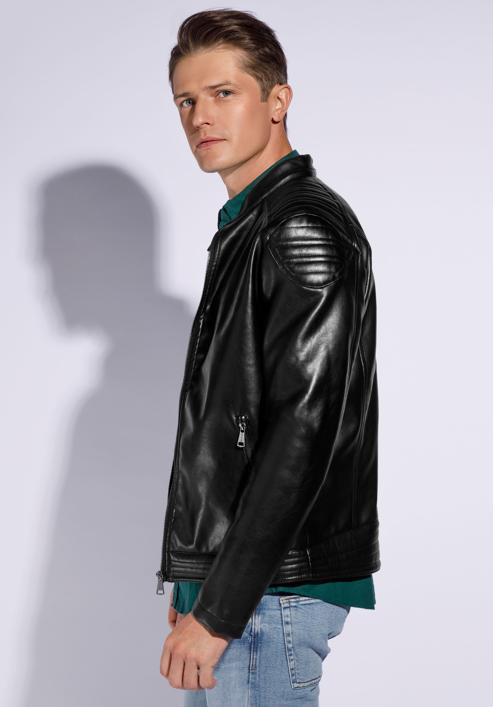 Men's faux leather jacket with quilting detail, black, 95-9P-152-1-L, Photo 3