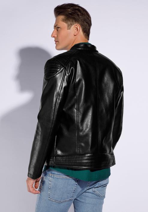 Men's faux leather jacket with quilting detail, black, 95-9P-152-1-L, Photo 4