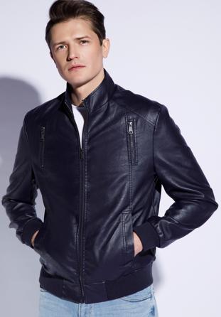 Men's faux leather jacket, navy blue, 96-9P-152-N-XL, Photo 1