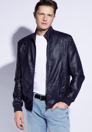 Men's faux leather jacket, navy blue, 96-9P-152-N-2XL, Photo 1