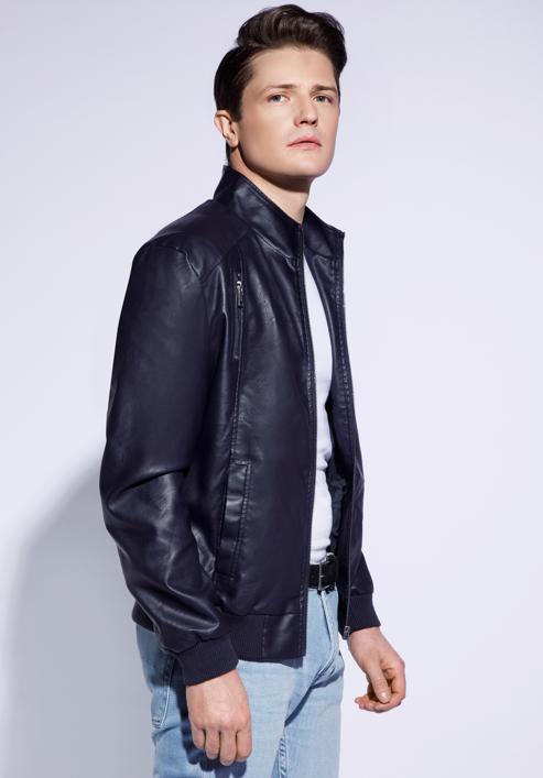 Men's faux leather jacket, navy blue, 96-9P-152-N-S, Photo 3