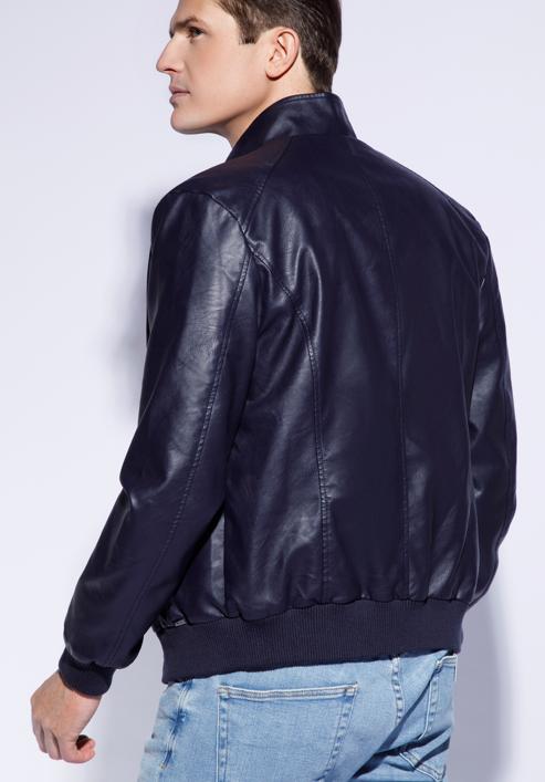 Men's faux leather jacket, navy blue, 96-9P-152-N-S, Photo 4