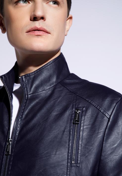 Men's faux leather jacket, navy blue, 96-9P-152-N-S, Photo 5