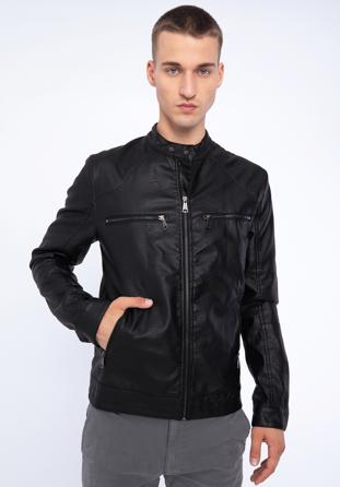 Men's faux leather jacket with short stand collar