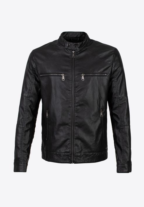 Men's faux leather jacket with short stand collar, black, 97-9P-151-1-XL, Photo 30