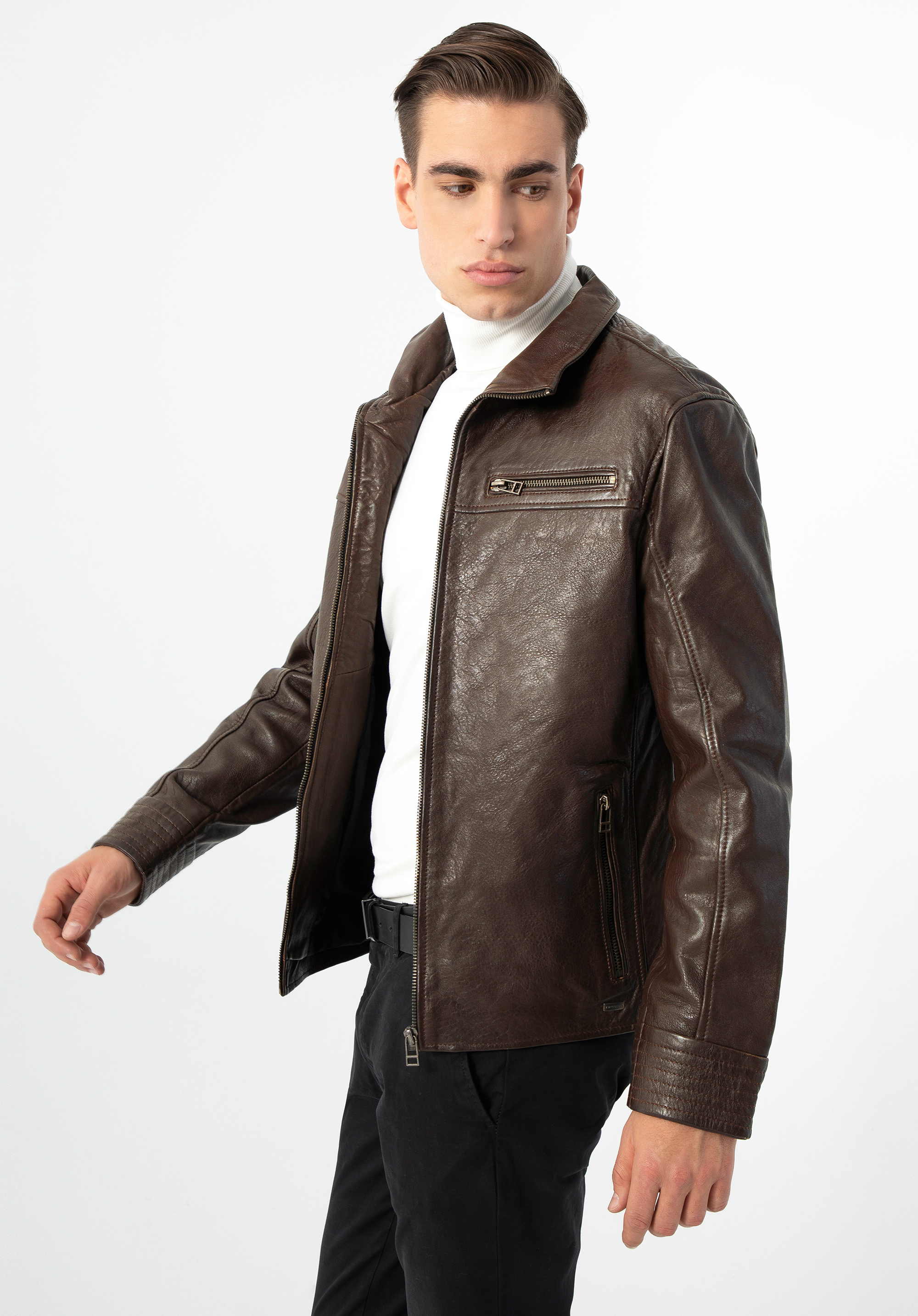 Men's soft leather jacket, brown, 97-09-254-4-L, Photo 1