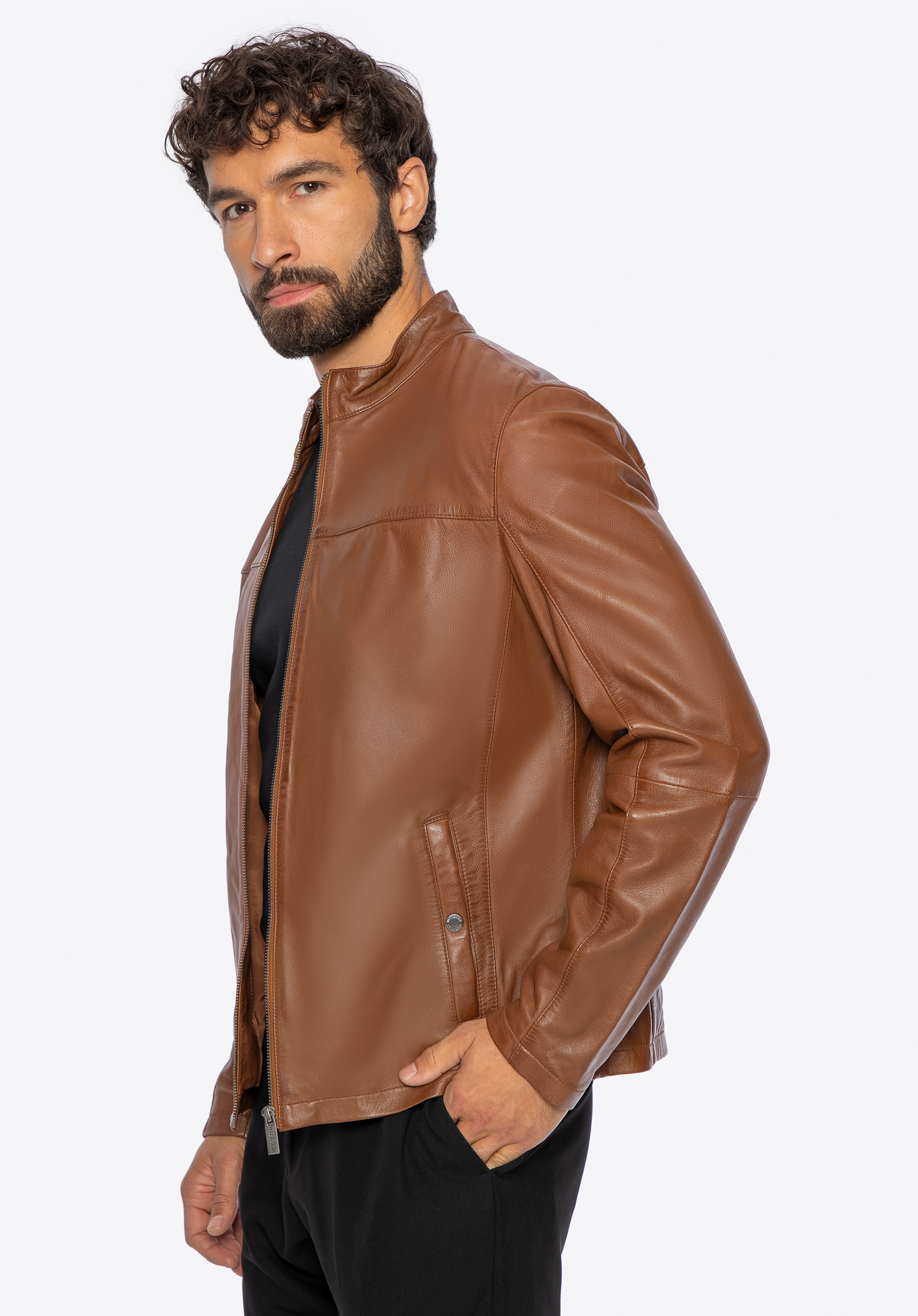 Męska kurtka z naturalnej skóry owczej, jasny brąz, 101-09-850-5-XL, Zdjęcie 1