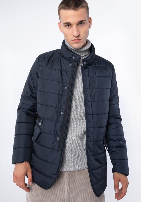 Men's quilted nylon jacket, navy blue, 97-9D-450-1-S, Photo 3