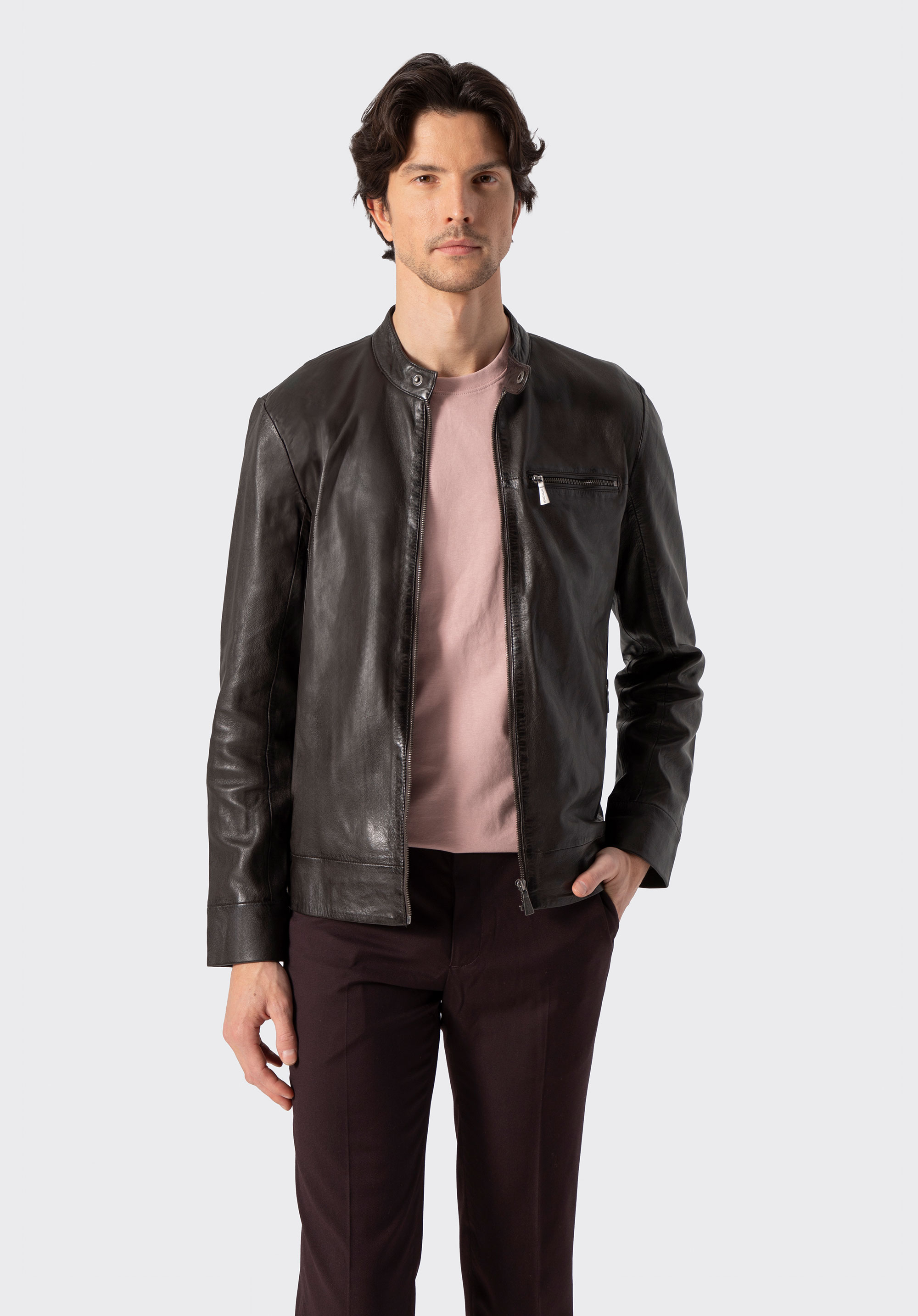 Men's leather jacket, dark brown, 100-09-412-4-L, Photo 1