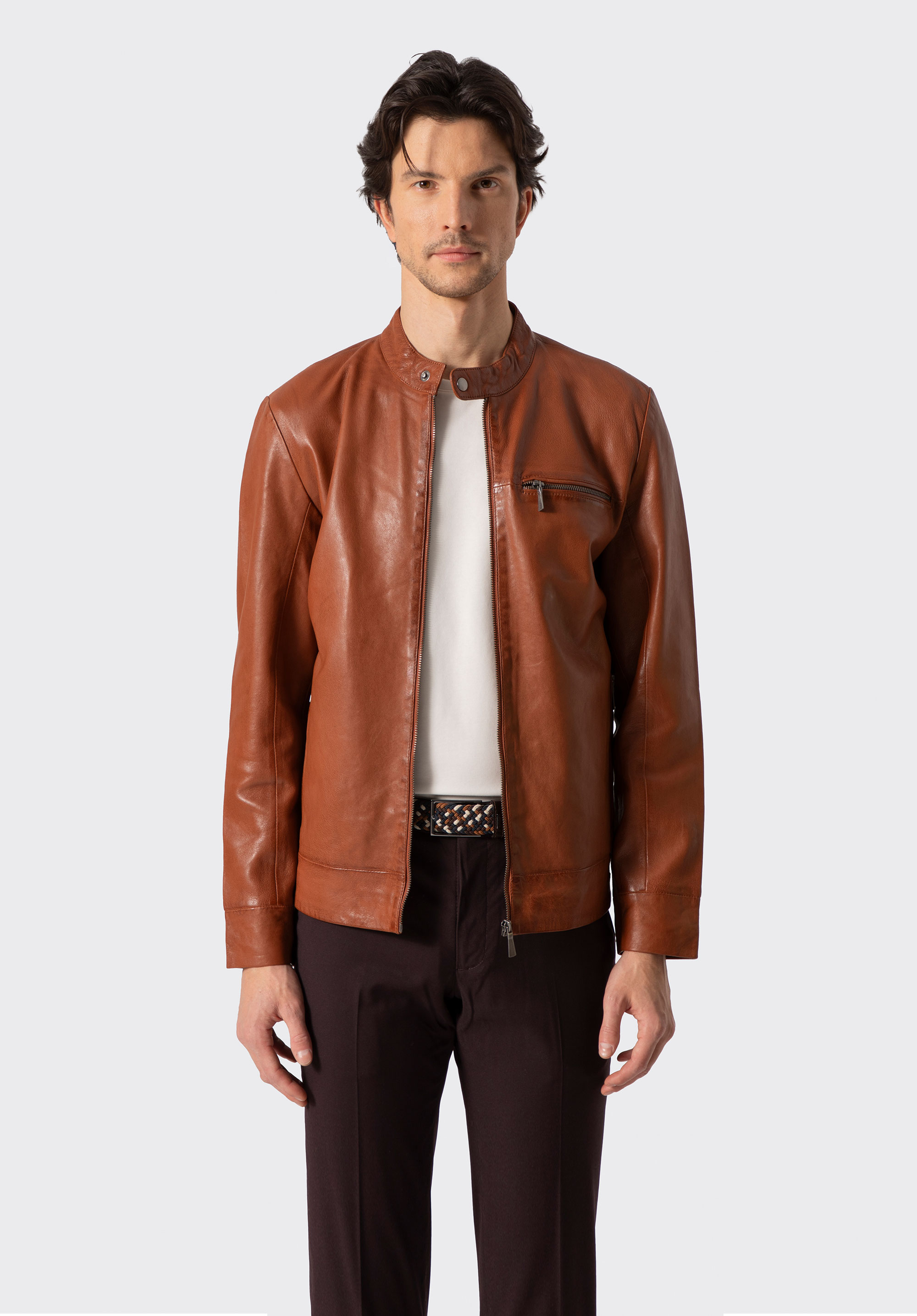 Men's leather jacket, light brown, 100-09-412-5-XL, Photo 1