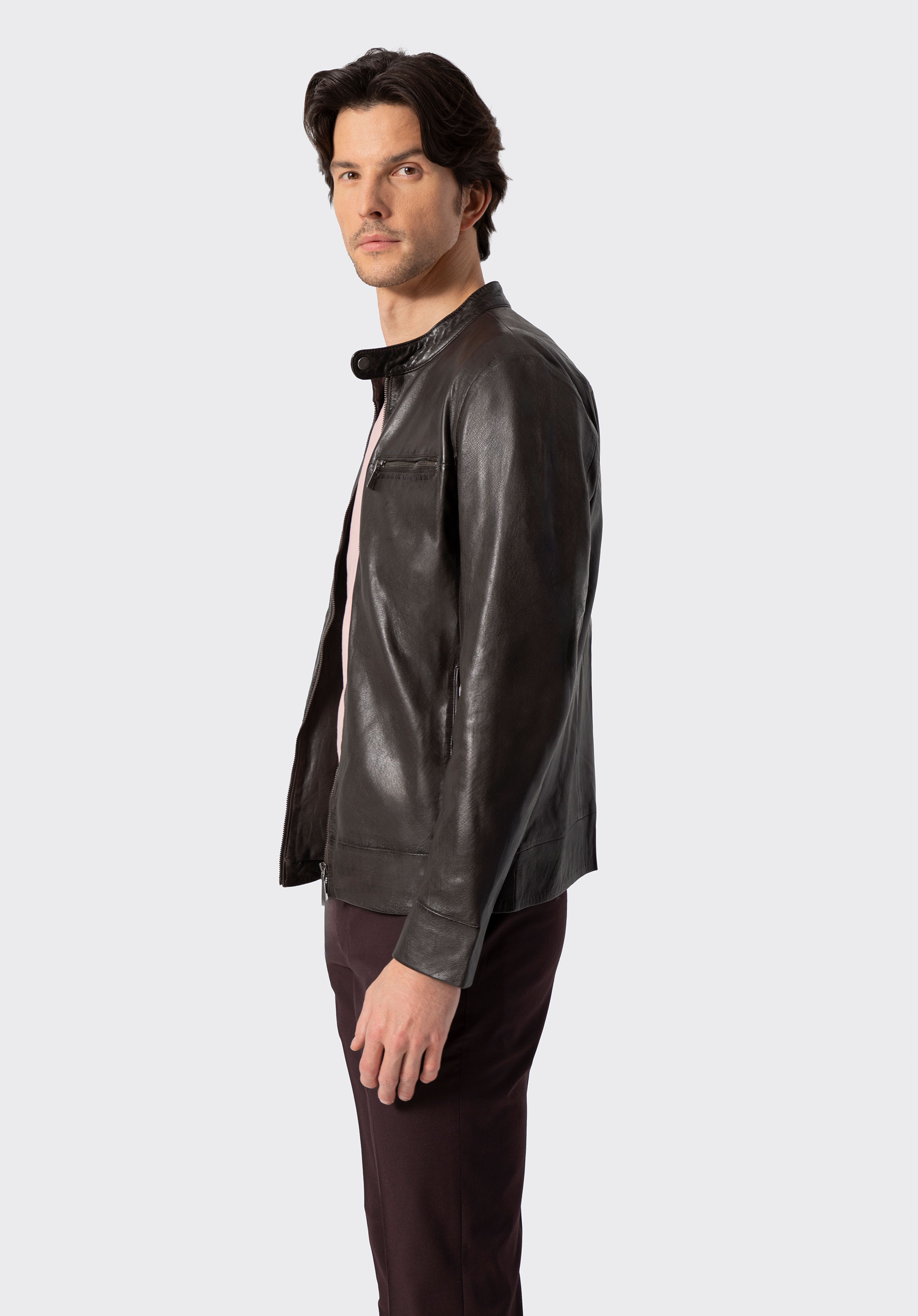 Men's leather jacket, dark brown, 100-09-412-4-L, Photo 1