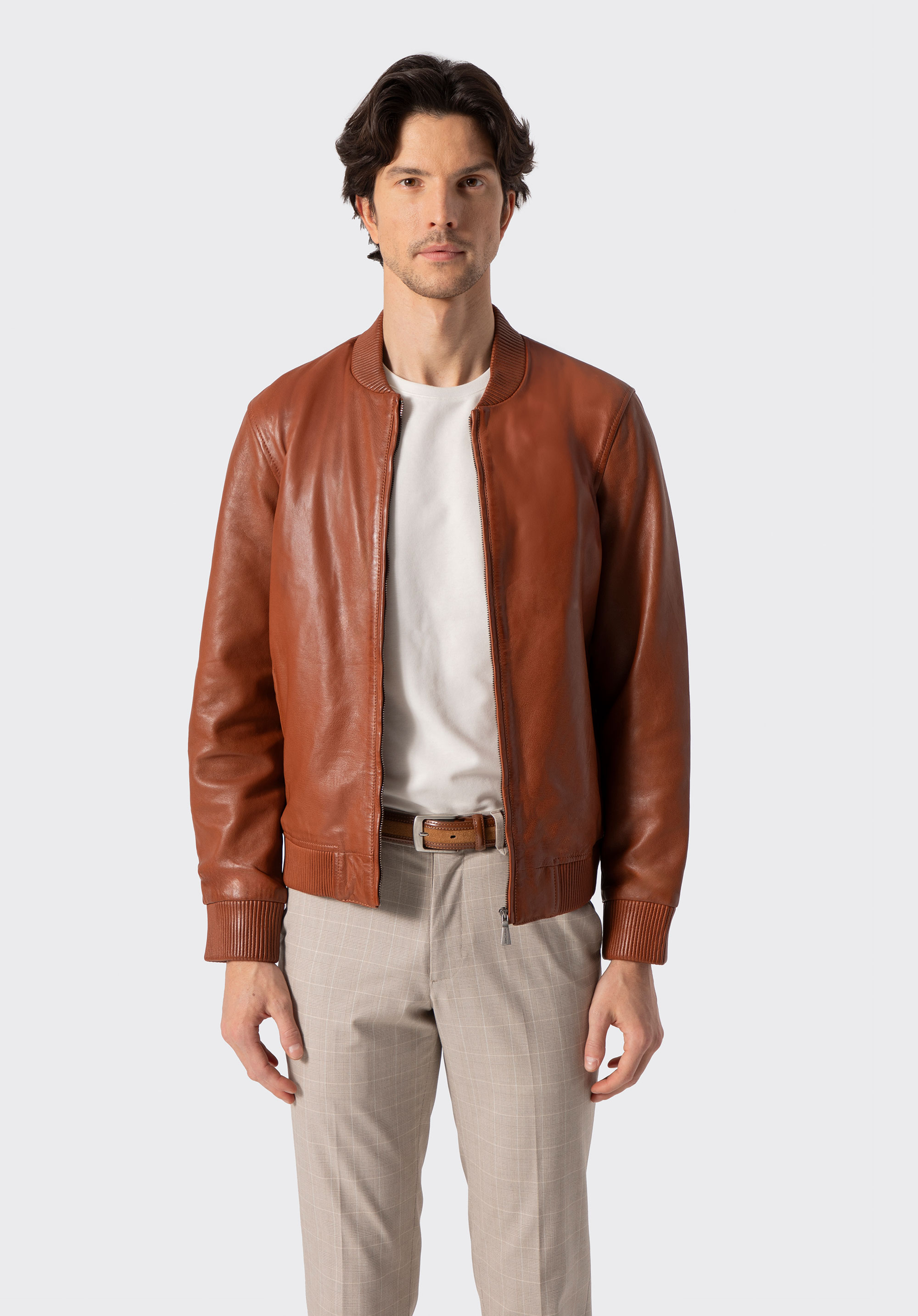 Men's leather jacket, brown, 100-09-411-5-M, Photo 1