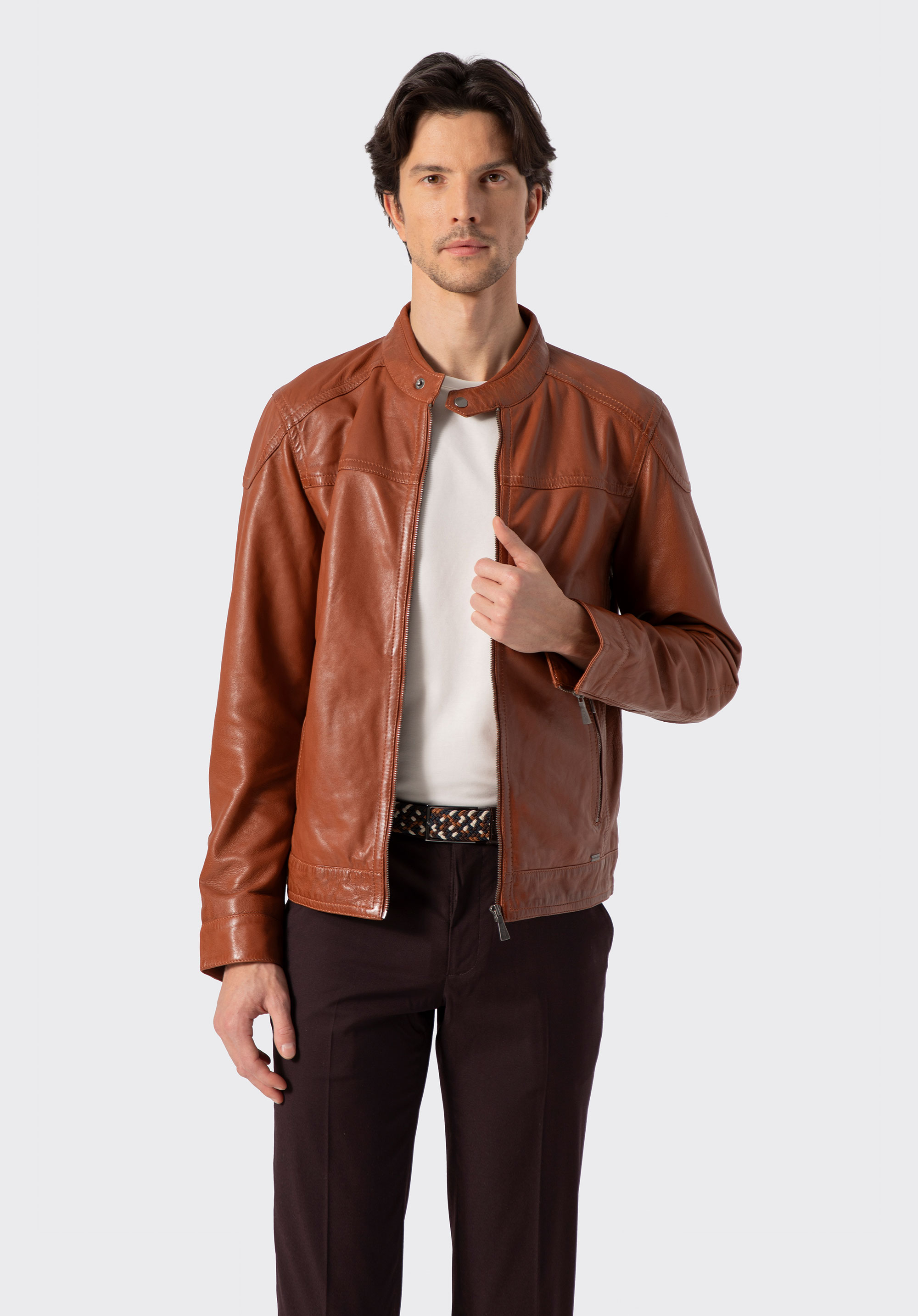 Men's leather jacket, brown, 100-09-413-5-L, Photo 1