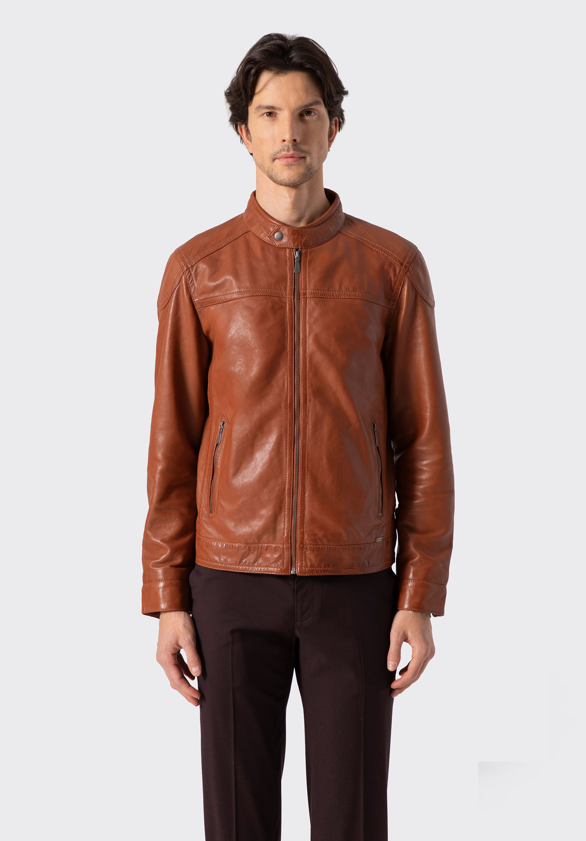 Men's leather jacket, brown, 100-09-413-5-L, Photo 1