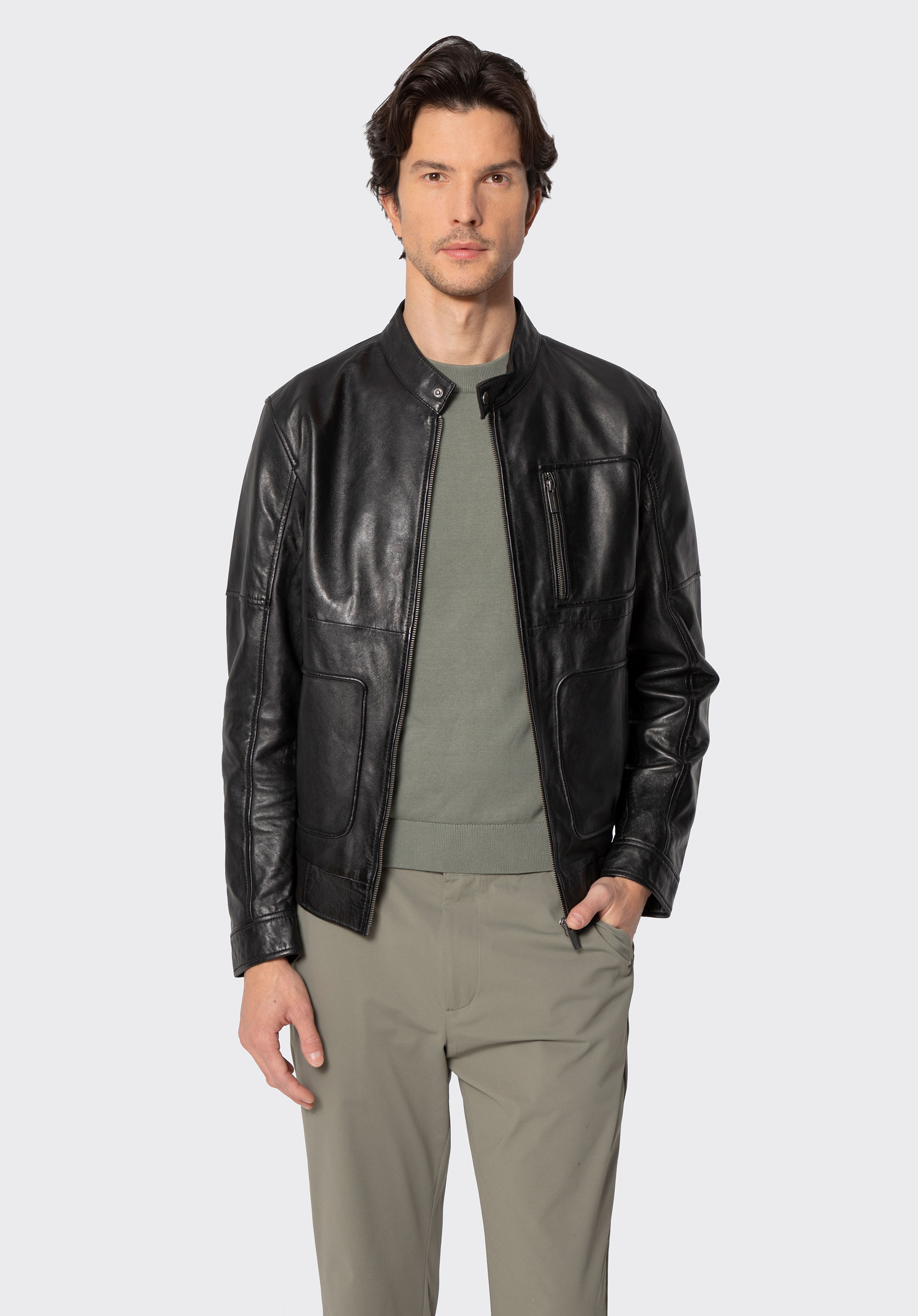 Men’s leather jacket with rectangular pockets, black, 100-09-810-1-3XL, Photo 1