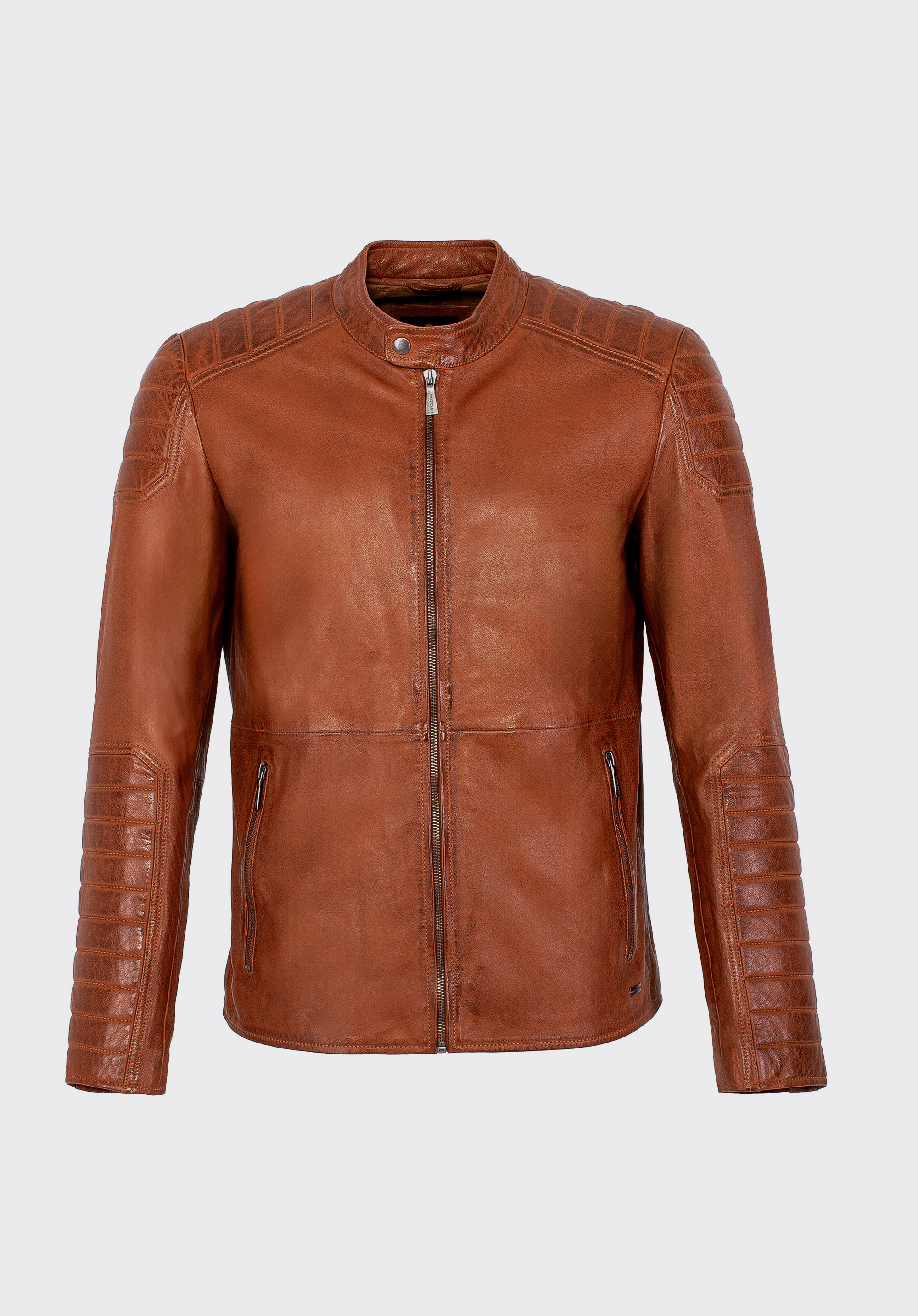 Męska kurtka ze skóry owczej z przeszyciami, jasny brąz, 100-09-410-5-XL, Zdjęcie 1