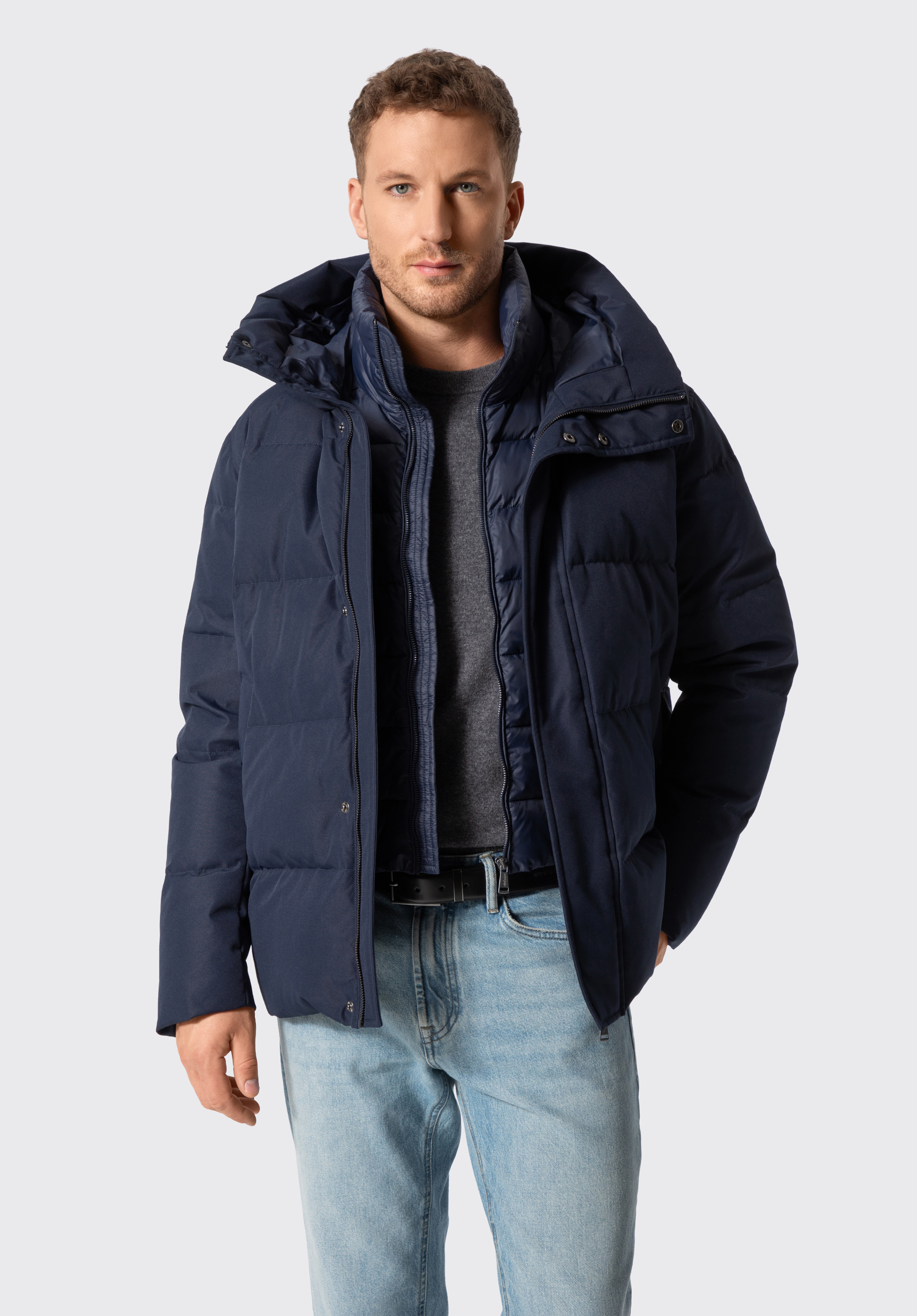 Męska kurtka zimowa puchowa z kapturem, granatowy, 103-9D-450-N-2XL, Zdjęcie 1