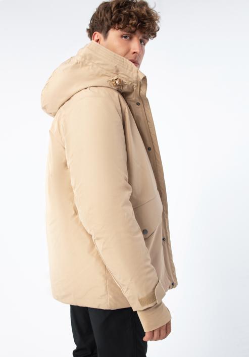 Męska kurtka zimowa z podwójnym kapturem, beżowy, 93-9D-453-9-3XL, Zdjęcie 5