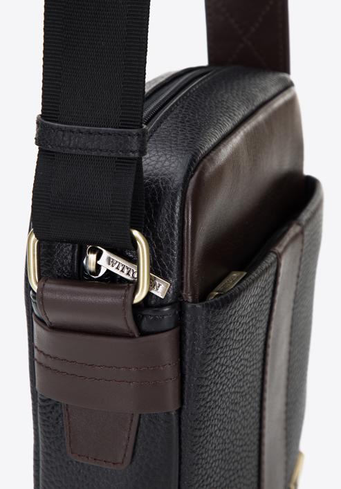 Men's small leather messenger bag, black-brown, 96-4U-805-4, Photo 4