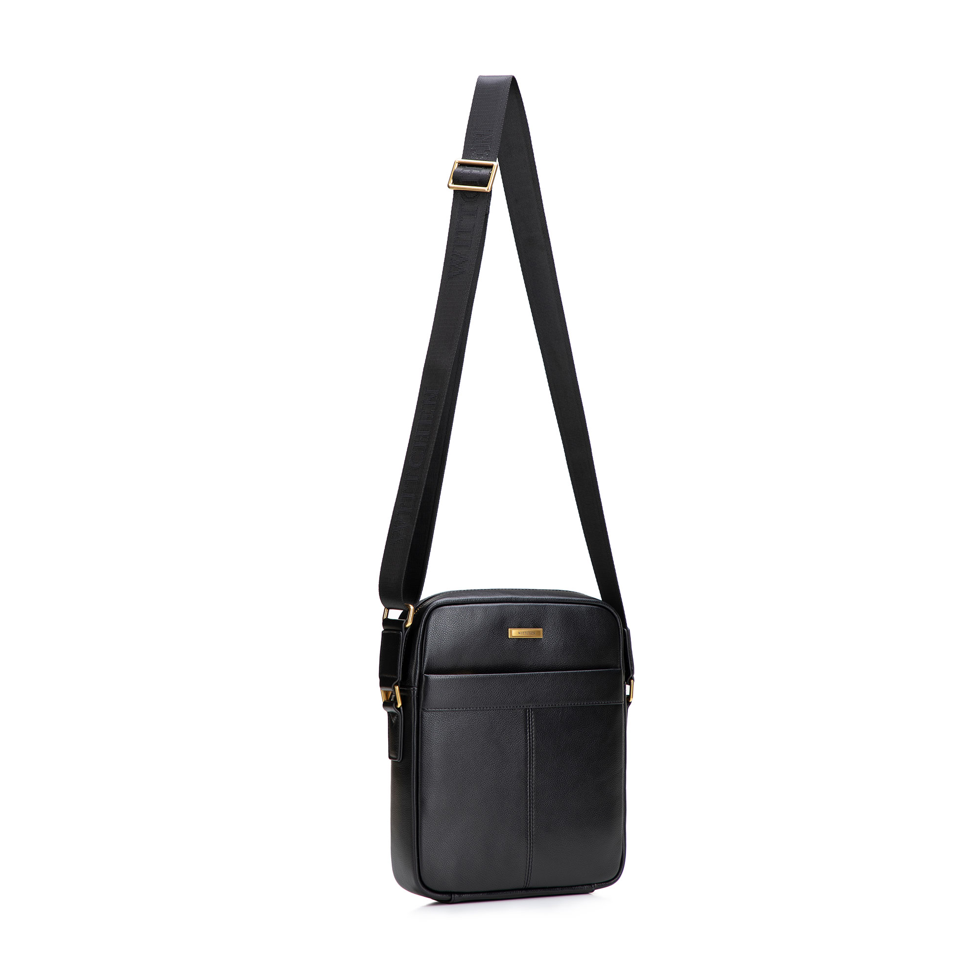 Malá pánska kožená crossbody taška s prešívaním čierno-zlatá 102-4U-605-1G, Vyberte variant čierno-zlatá