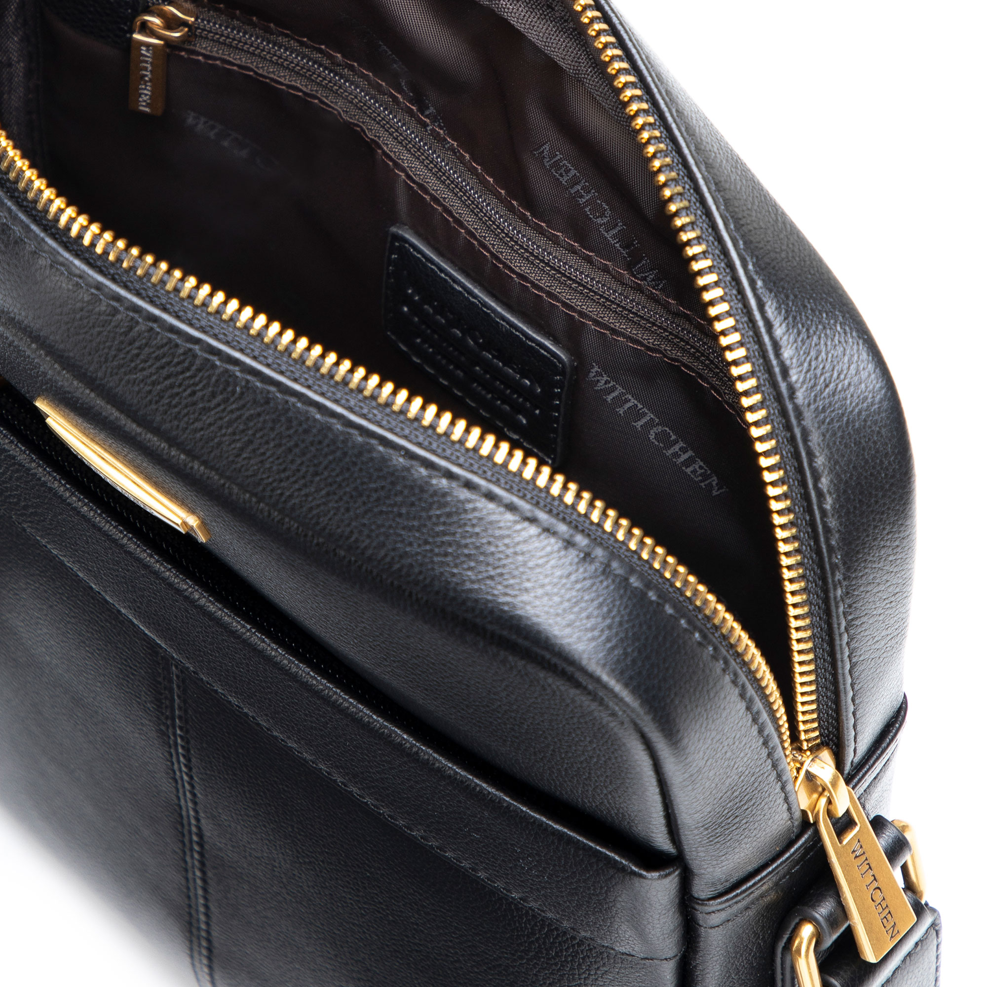 Malá pánska kožená crossbody taška s prešívaním čierno-zlatá 102-4U-605-1G, Vyberte variant čierno-zlatá