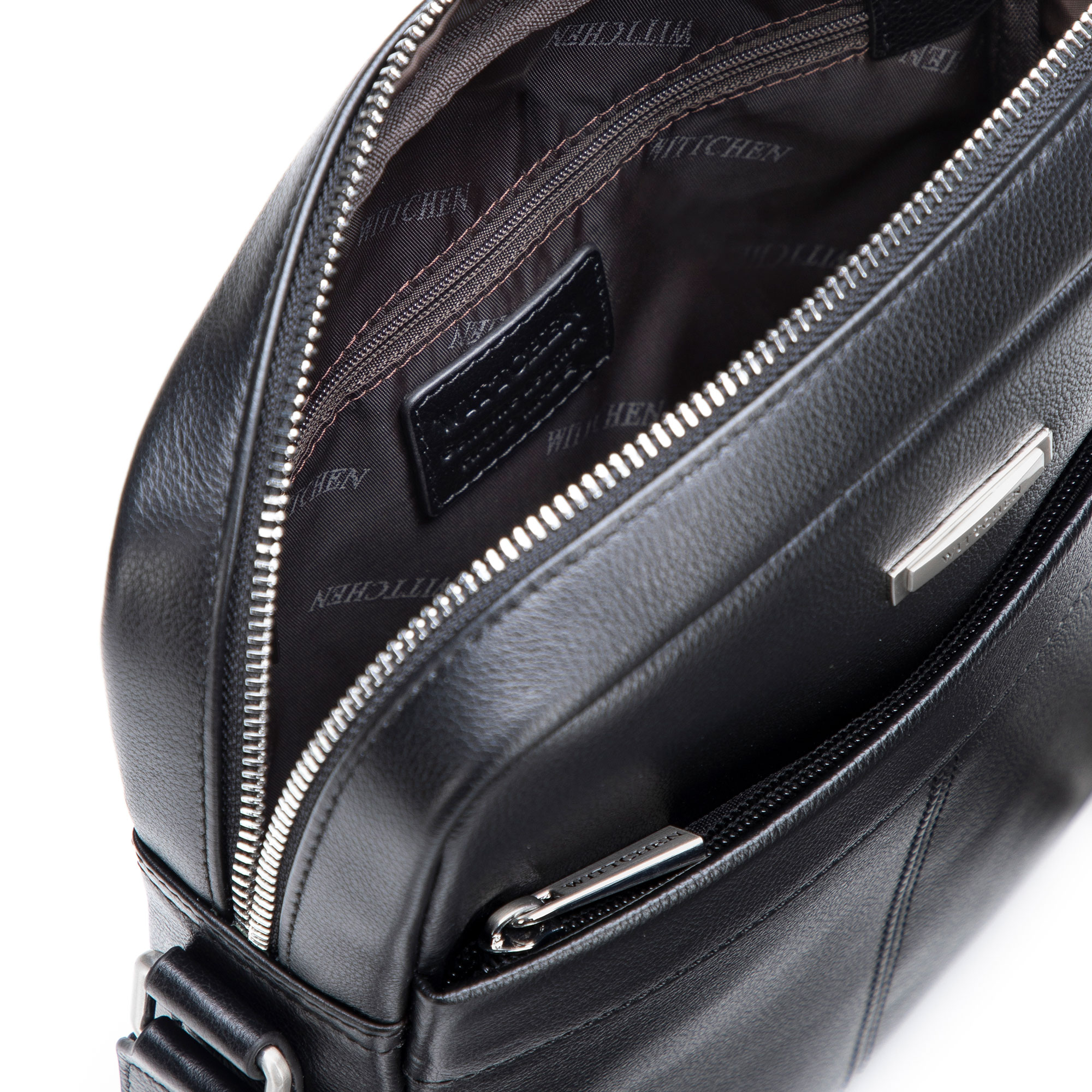 Malá pánska kožená crossbody taška s prešívaním čierno-strieborná 102-4U-605-1S, Vyberte variant čierno-strieborná