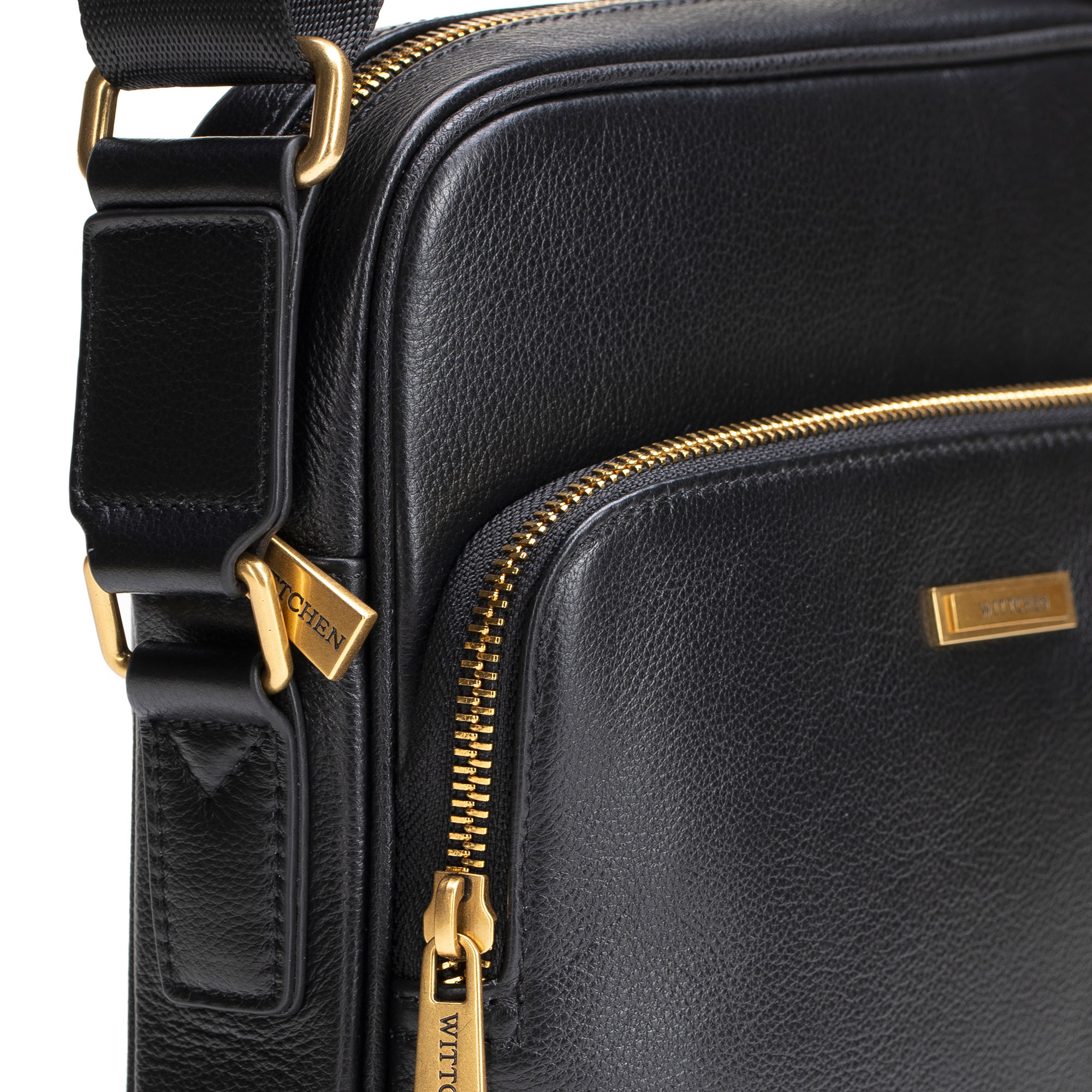 Malá pánska kožená crossbody taška s prídavným vreckom čierno-zlatá 102-4U-603-1G, Vyberte variant čierno-zlatá