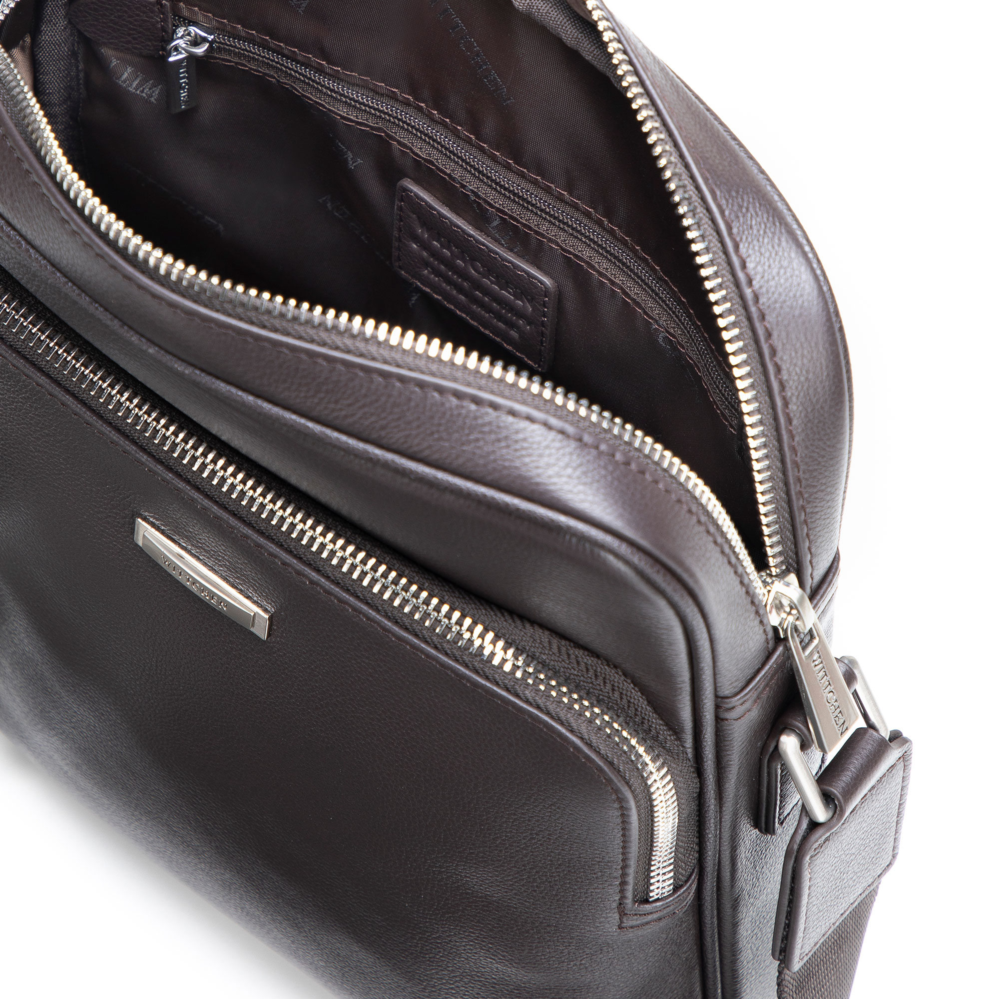 Pánska kožená crossbody taška s prídavným vreckom tmavohnedá 102-4U-603-4, Vyberte variant tmavohnedá