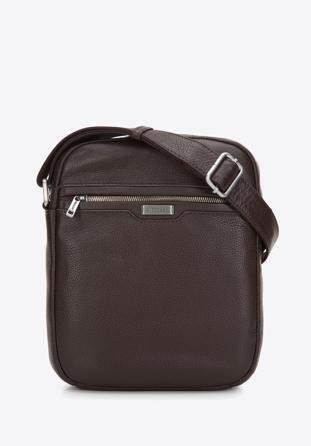 Men's leather messenger bag with zipped pocket, dark brown, 97-4U-005-4, Photo 1