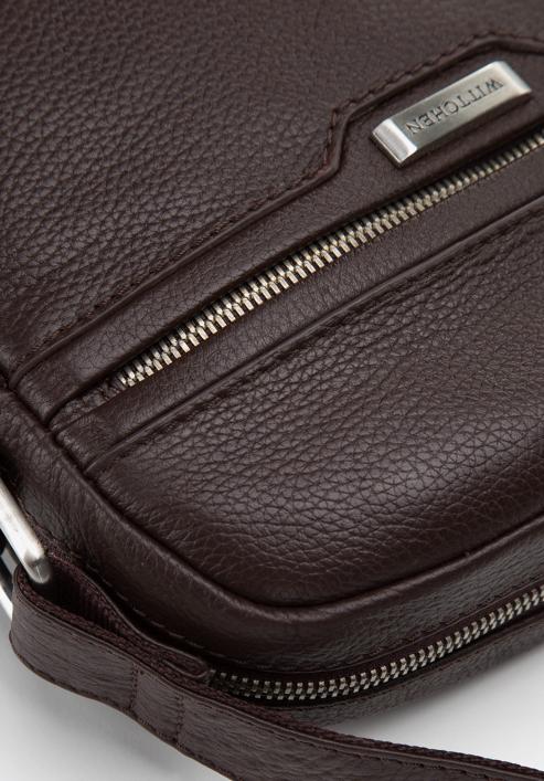 Men's leather messenger bag with zipped pocket, dark brown, 97-4U-005-4, Photo 4