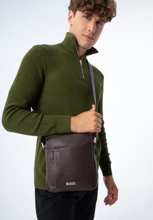 Men's small leather messenger bag, dark brown, 97-4U-011-4, Photo 1