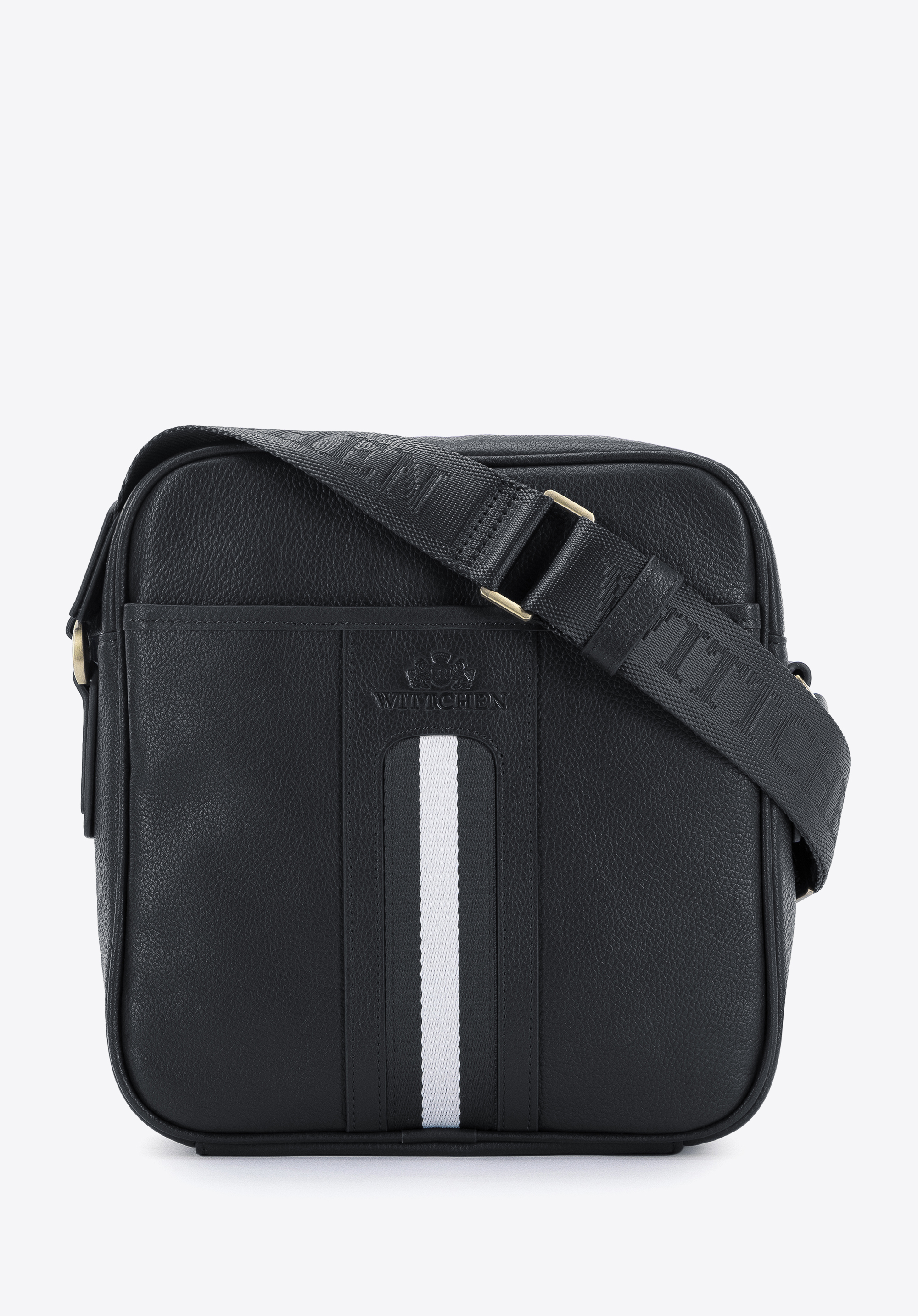 Men's messenger bag with a striped detail, black, 95-4U-101-1, Photo 1