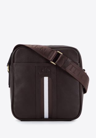 Men's messenger bag with a striped detail, dark brown, 95-4U-101-4, Photo 1