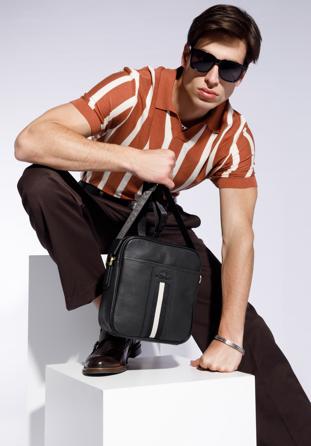 Men's messenger bag with a striped detail, black, 95-4U-101-1, Photo 1