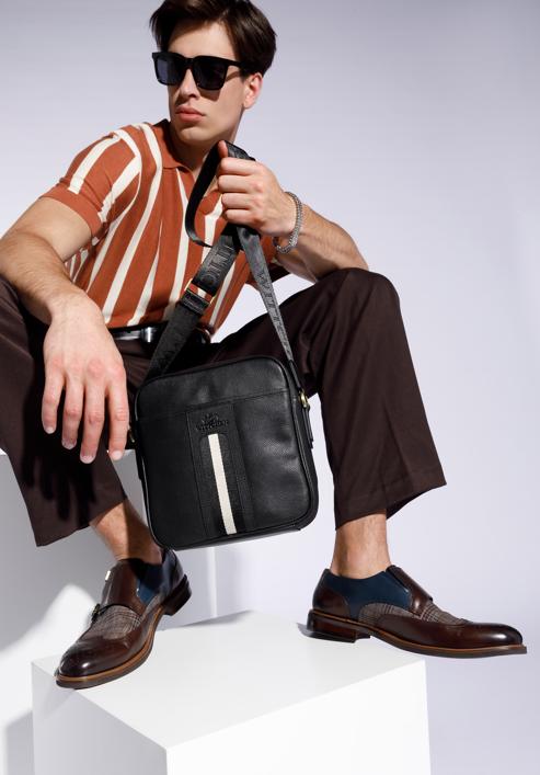 Men's messenger bag with a striped detail, black, 95-4U-101-1, Photo 16